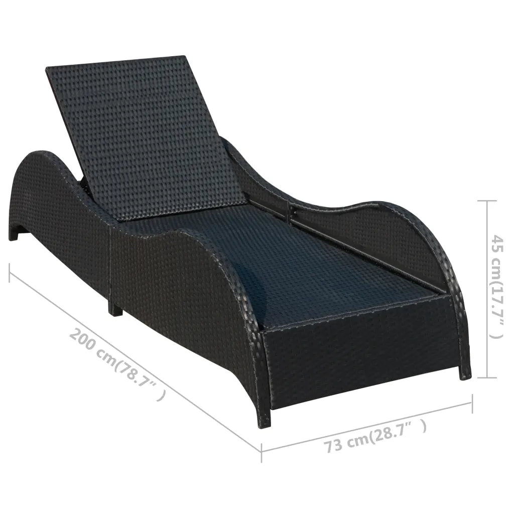 Lettino Prendisole | Sdraio da giardino | Lettino da sole con Cuscino in Polyrattan Nero
