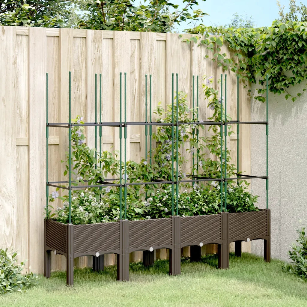 Fioriera | Cassetta per fiori | Vaso da Giardino con Traliccio Marrone 160x40x142,5cm in PP