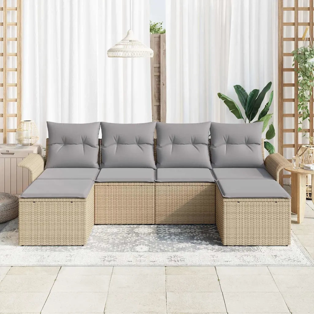 Set Divano da Giardino con cuscino 6 pcs Beige polyrattan 3345470