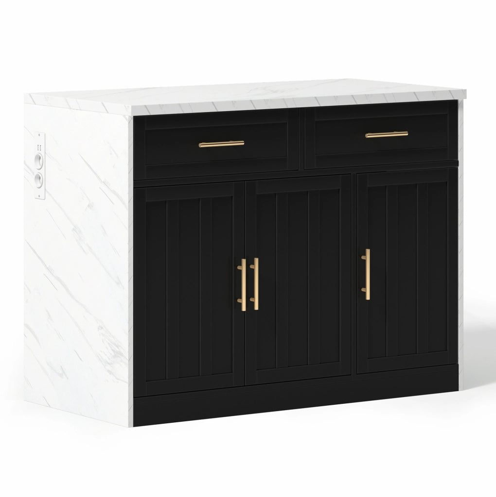 Isola cucina con bancone 120 x 60 x 91 cm in MDF nero; con prese e porte USB