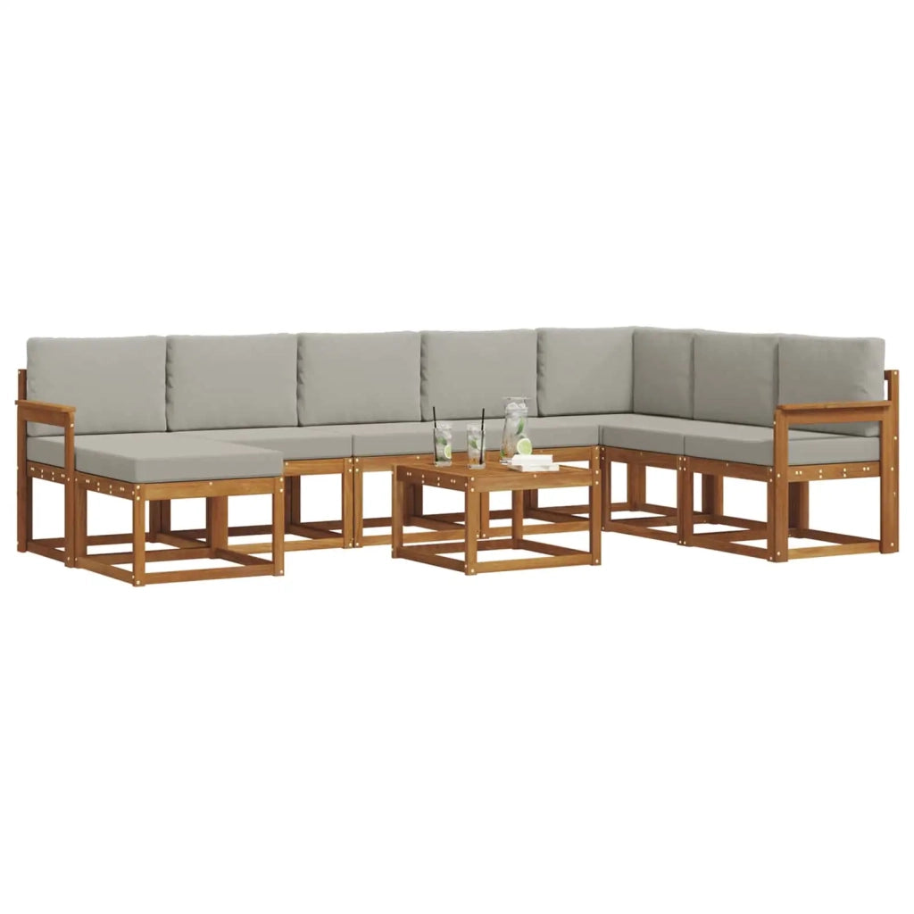 Set di divani da esterno 9 pcs Grigio Naturale e Chiaro