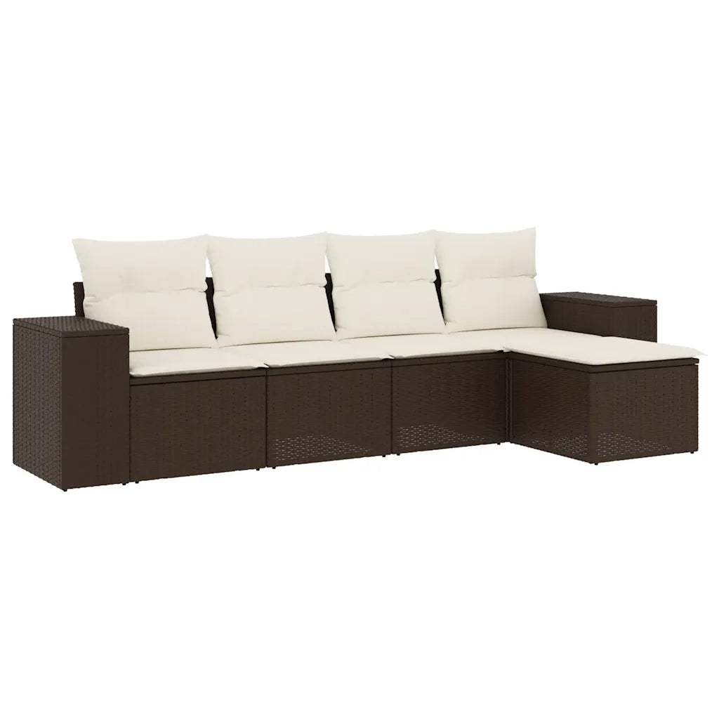 Set Divano da Giardino 5 pz con Cuscini Marrone in Polyrattan 3222492
