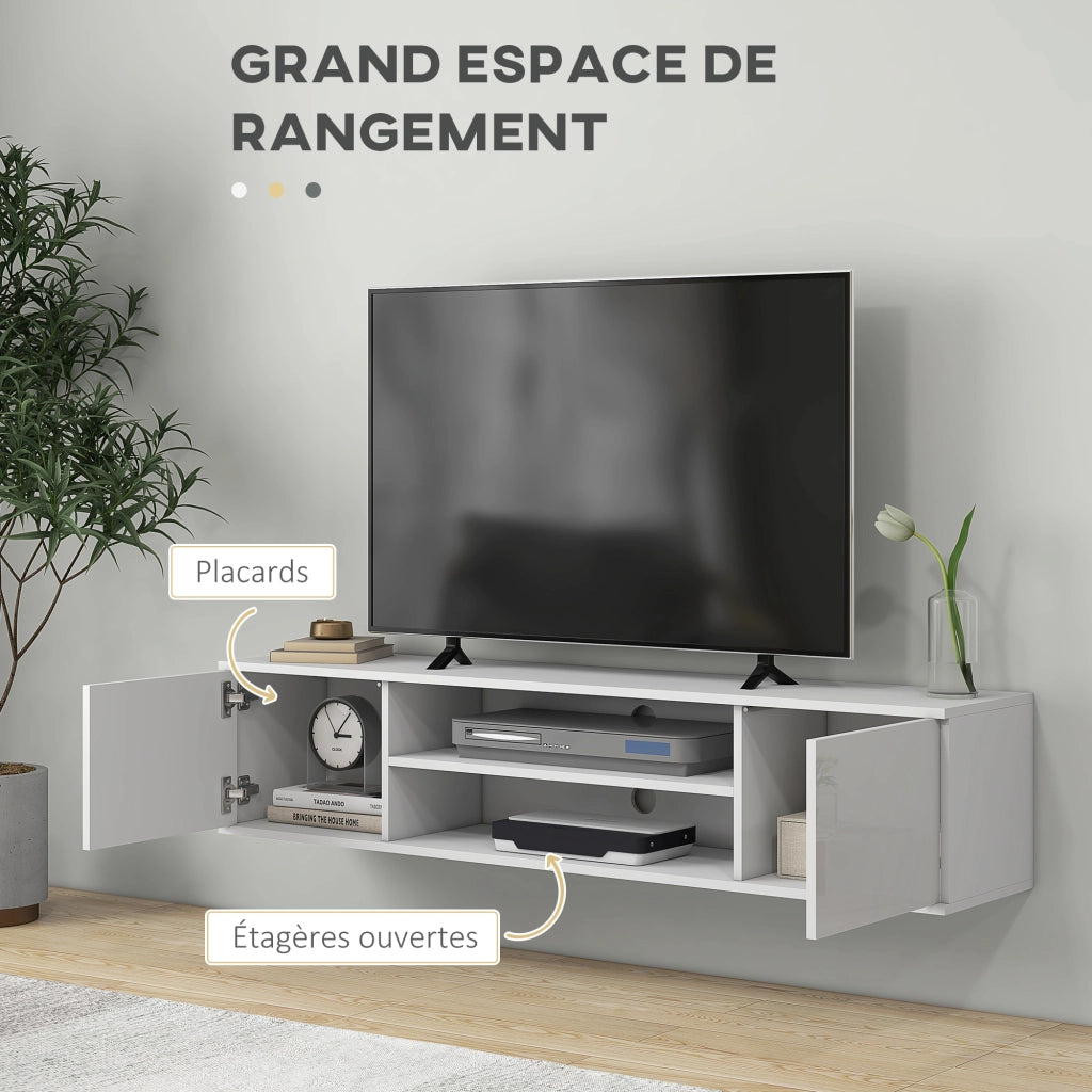Mobile TV Muro Sospeso Contemporaneo ¨C Zephmum ¨C Bianco 140x30x30