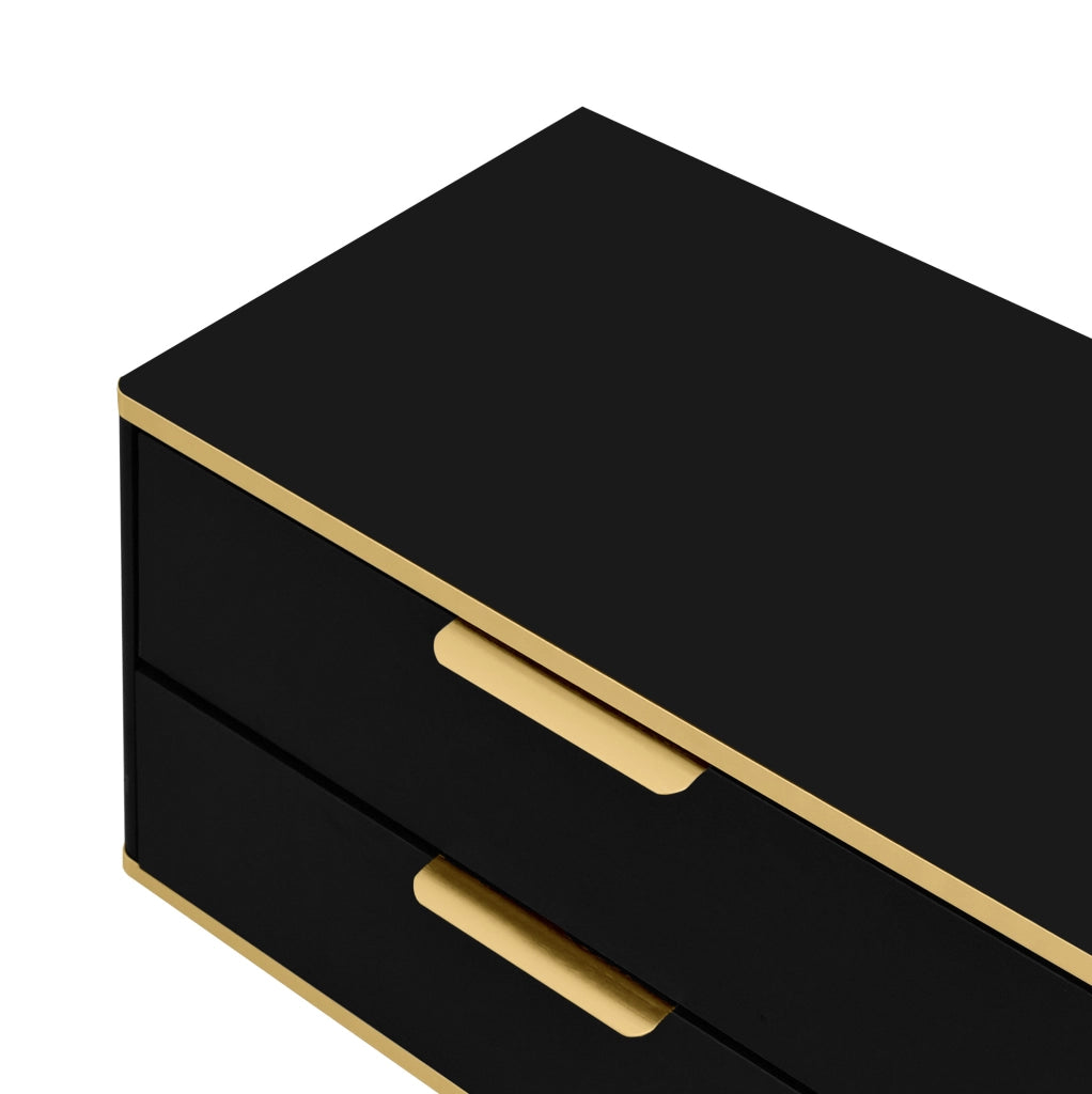 Mobile TV con 2 cassetti e 2 vani; 170x45x37 cm; MDF e pannello truciolare; nero e oro