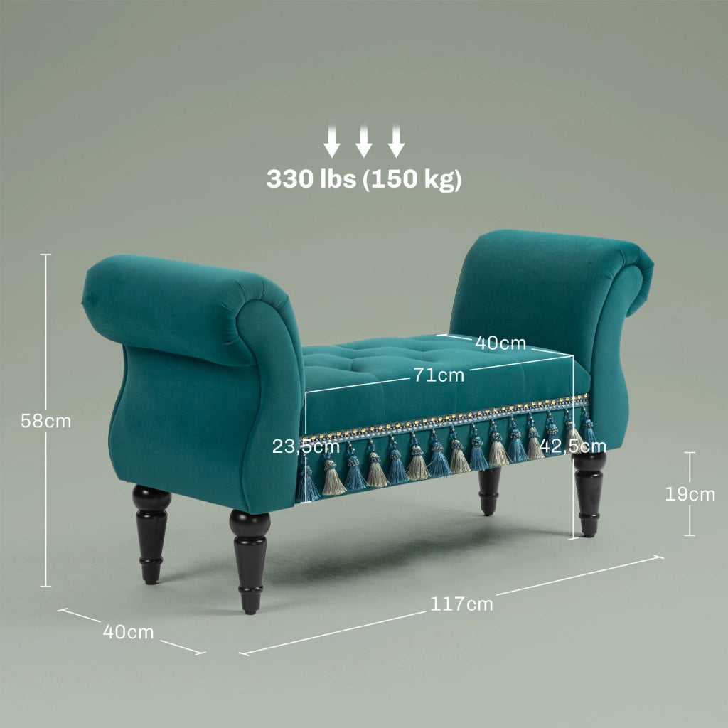 Panca imbottita in stile vintage, 117 x 40 x 58 cm, verde, per soggiorno, camera da letto e ingresso