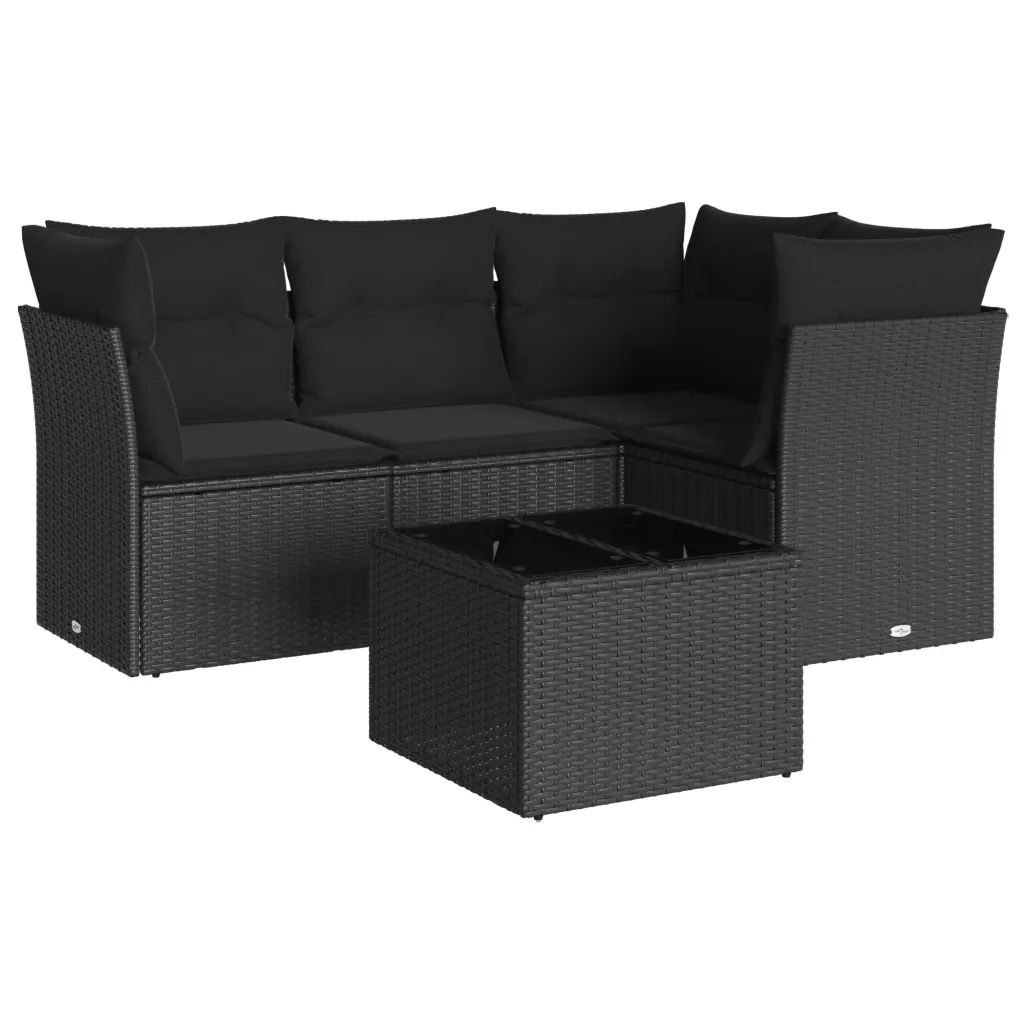Set Divani da Giardino 5 pz con Cuscini in Polyrattan Nero