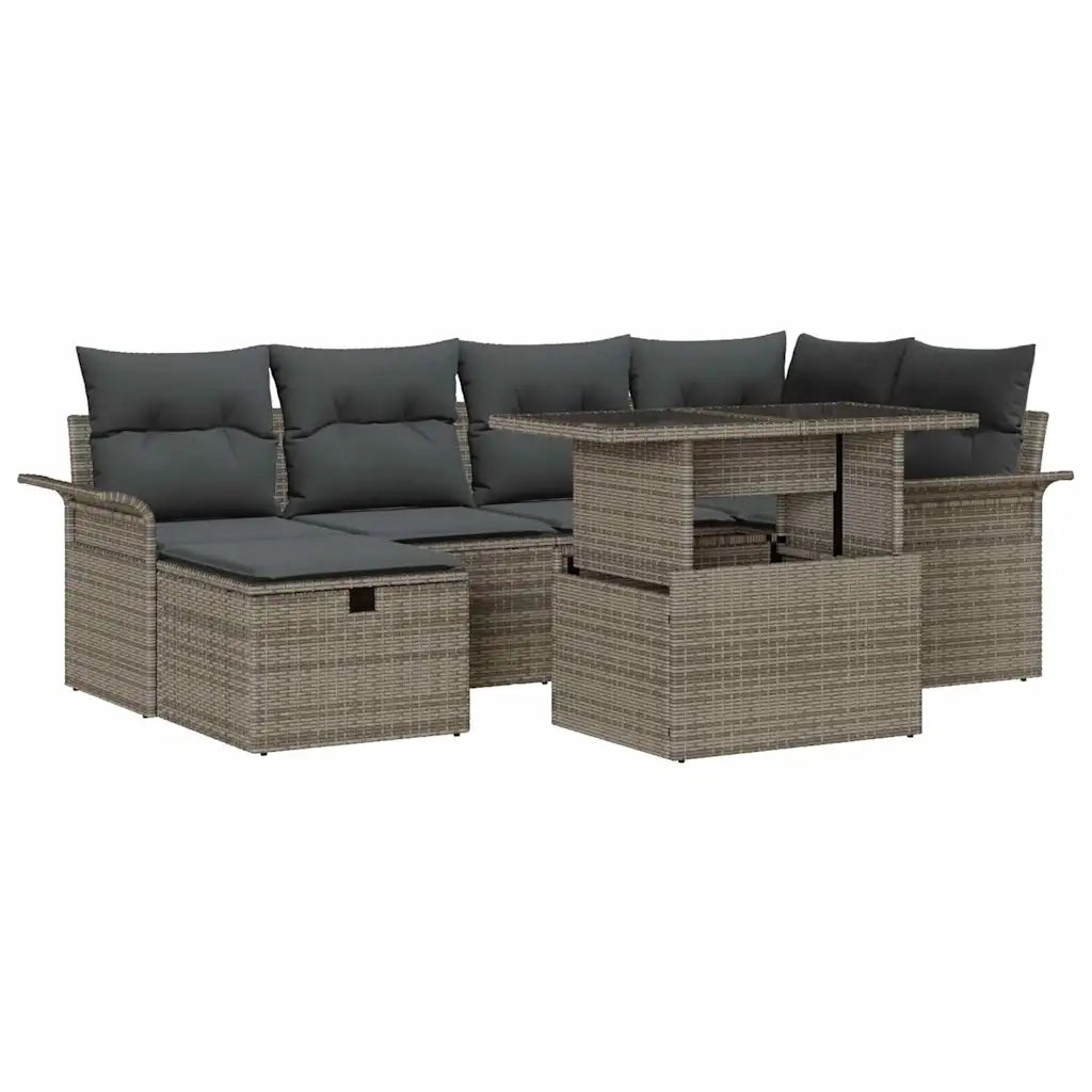 Set Divano da Giardino con cuscino 7 pcs Grigio Poly Rattan