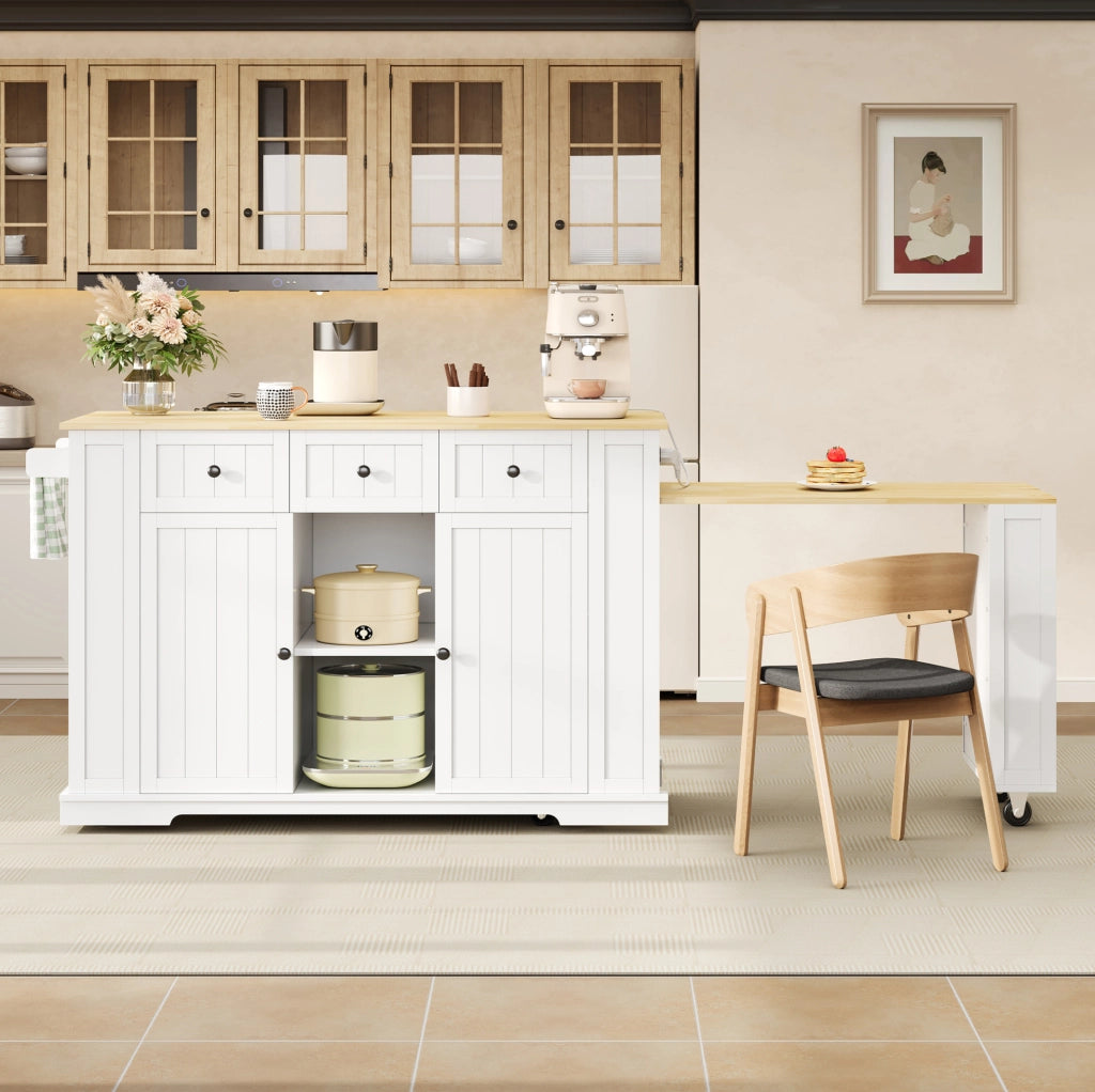 Isola da cucina mobile con tavolo estraibile e prese USB