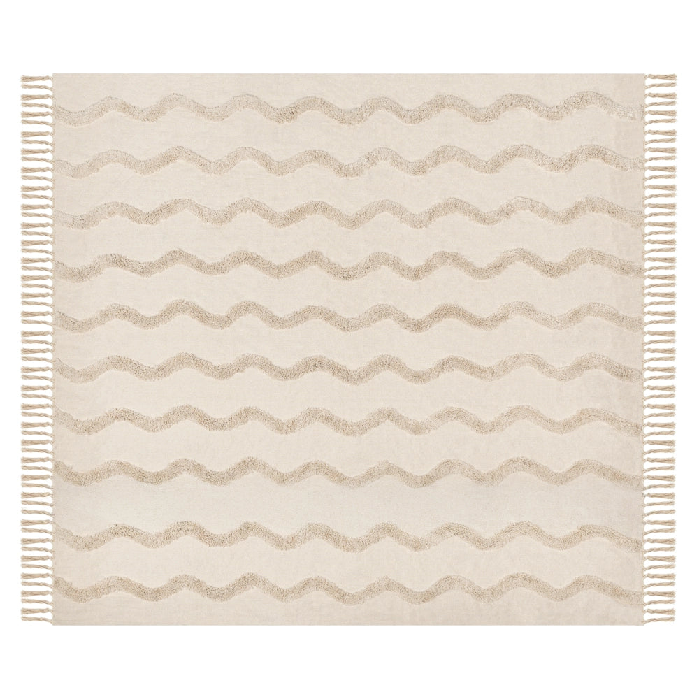Coperta in cotone beige chiaro con frange e motivo geometrico 200 x 200 cm stile boho soggiorno camera da letto accessorio divano