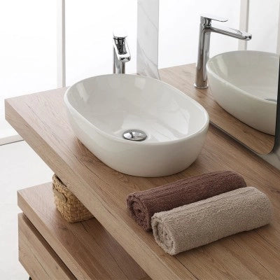 Ciotola da appoggio in ceramica ovale 47,5x34 cm bianco lucido