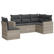 Set Divano da Giardino 5pz | Set Salotto da Giardino con Cuscini Grigio Chiaro Polyrattan