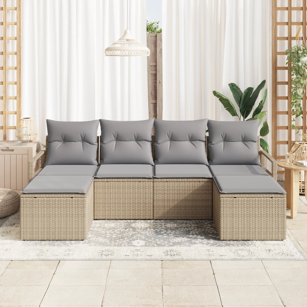Set di divani da giardino  da 6 pezzi con cuscini Beige Poly Rattan