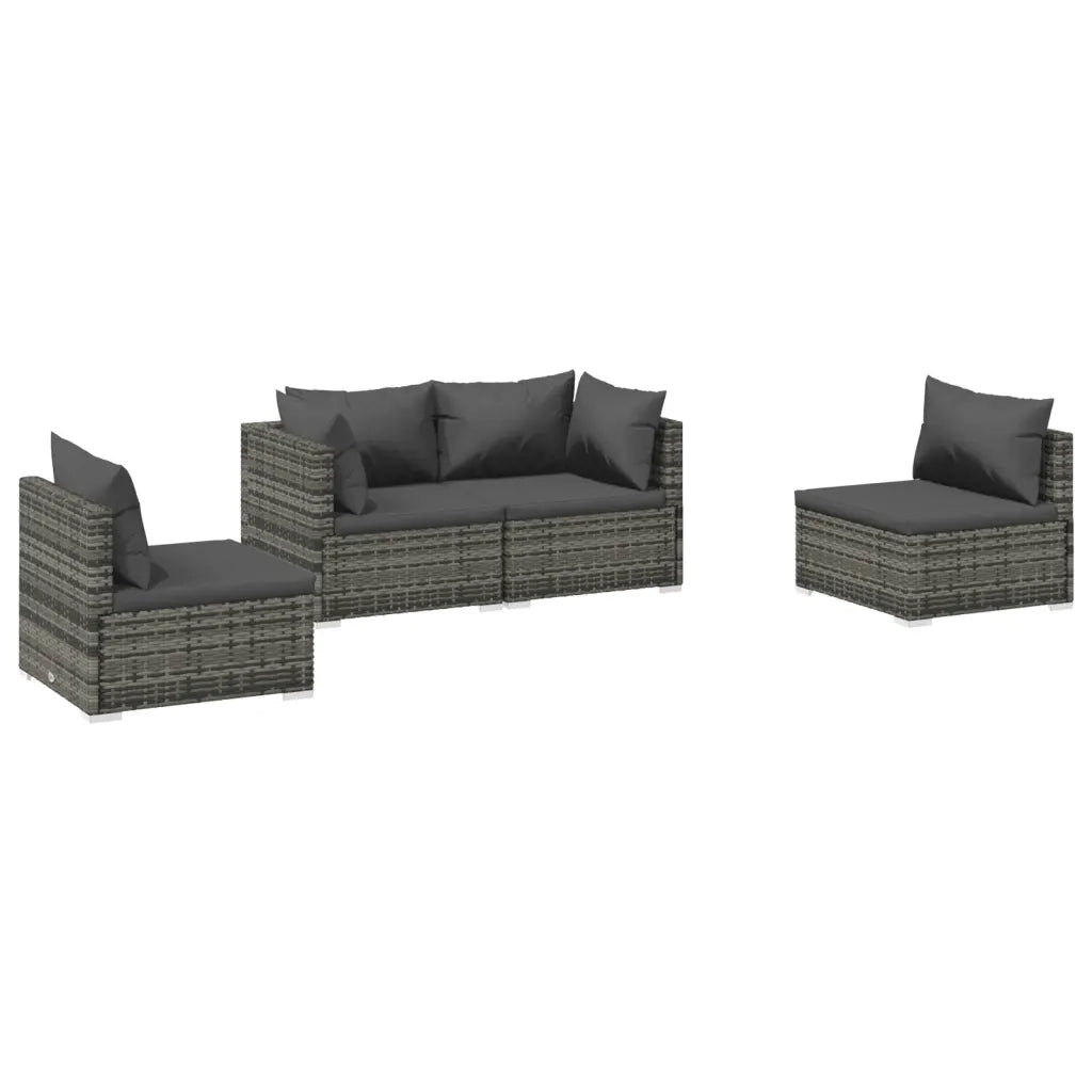 Set Divani da Giardino 4 pz con Cuscini in Polyrattan Grigio cod mxl 40442