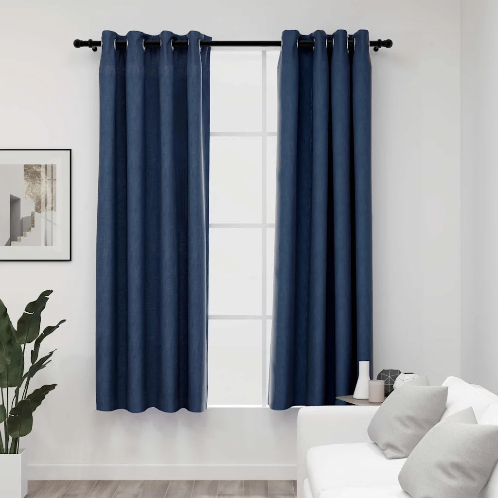 Tende Oscuranti Effetto Lino con Occhielli 2 pz Blu 140x175 cm 321176