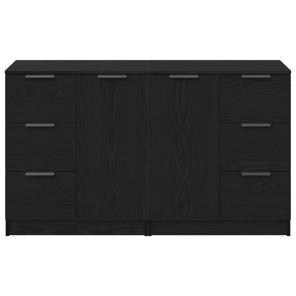 Credenze 2 pz Nero Rovere 60x30x70 cm Legno ingegnerizzato