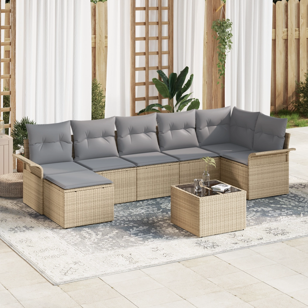 Set Divano da Giardino 8 Pezzi in Polyrattan con Cuscini Neri