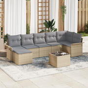 Set Divano da Giardino 8 Pezzi in Polyrattan con Cuscini Neri