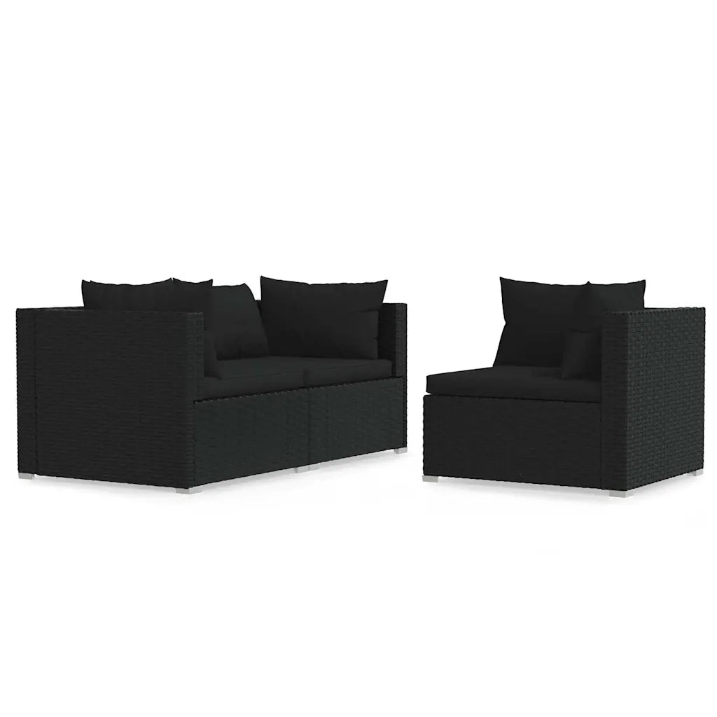 Salotto da Giardino-Set Divani da Giardino 3 pz con Cuscini in Polyrattan Nero 414544