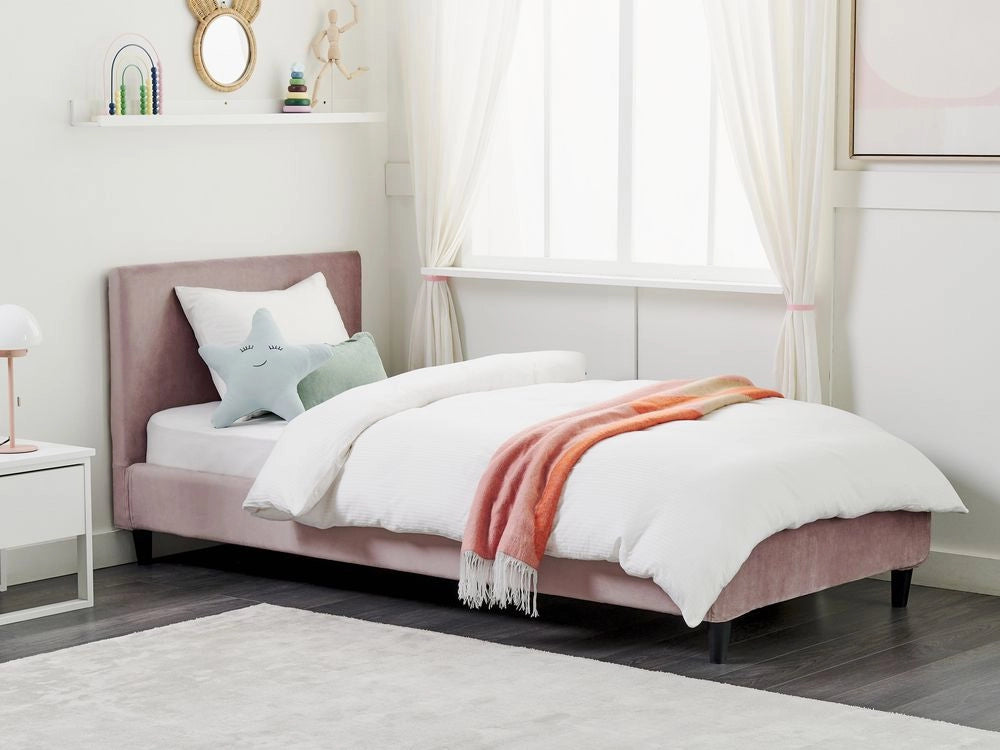 Letto singolo in Velluto rosa con rete a doghe 90 x 200 cm stile contemporaneo