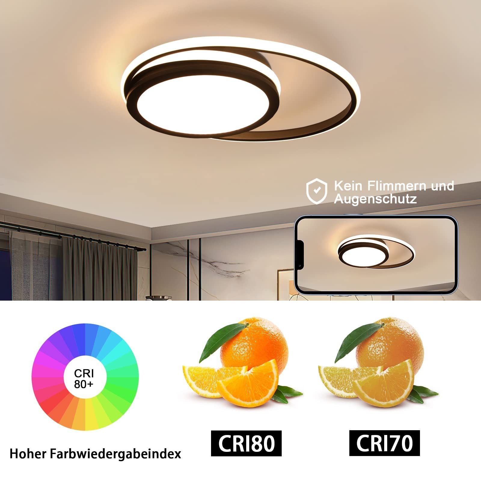 ZMH Lampada da soffitto plafoniera LED moderna 2 anelli 56W stella telecomando