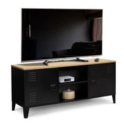IDMarket - Mobile TV ESTER 113 cm con 2 ante in metallo nero e piano in legno industriale