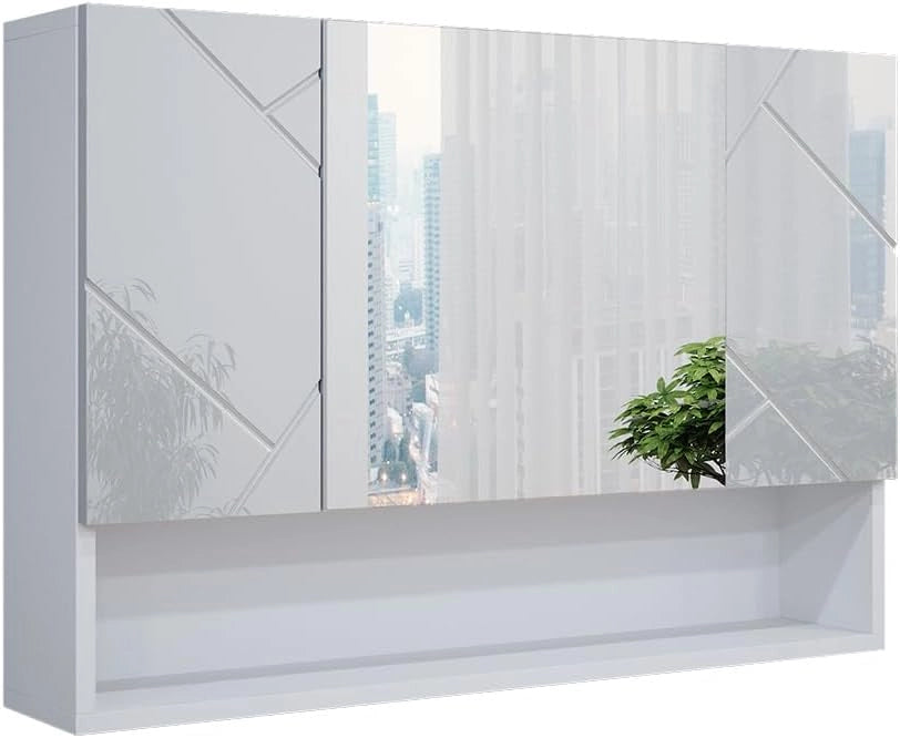 Specchio contenitore bagno Irma, Bianco lucido, 80.1 x 55 cm, con specchio e ripiani aperti per montaggio a parete