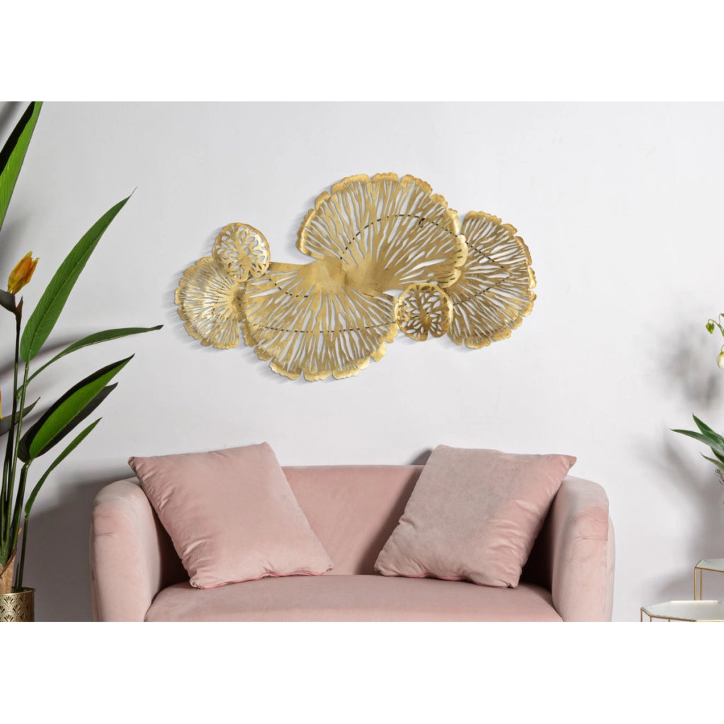 Decorazione in Metallo 3D Foglia 21, Oro, Metallo, 115x5x64 cm