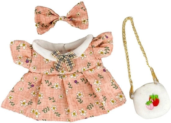 Set di abbigliamento per bambole - abito da principessa con borsa e faretra - 20 cm - cotone/velour - disegno carino - stampe floreali colorate - outfit per bambole