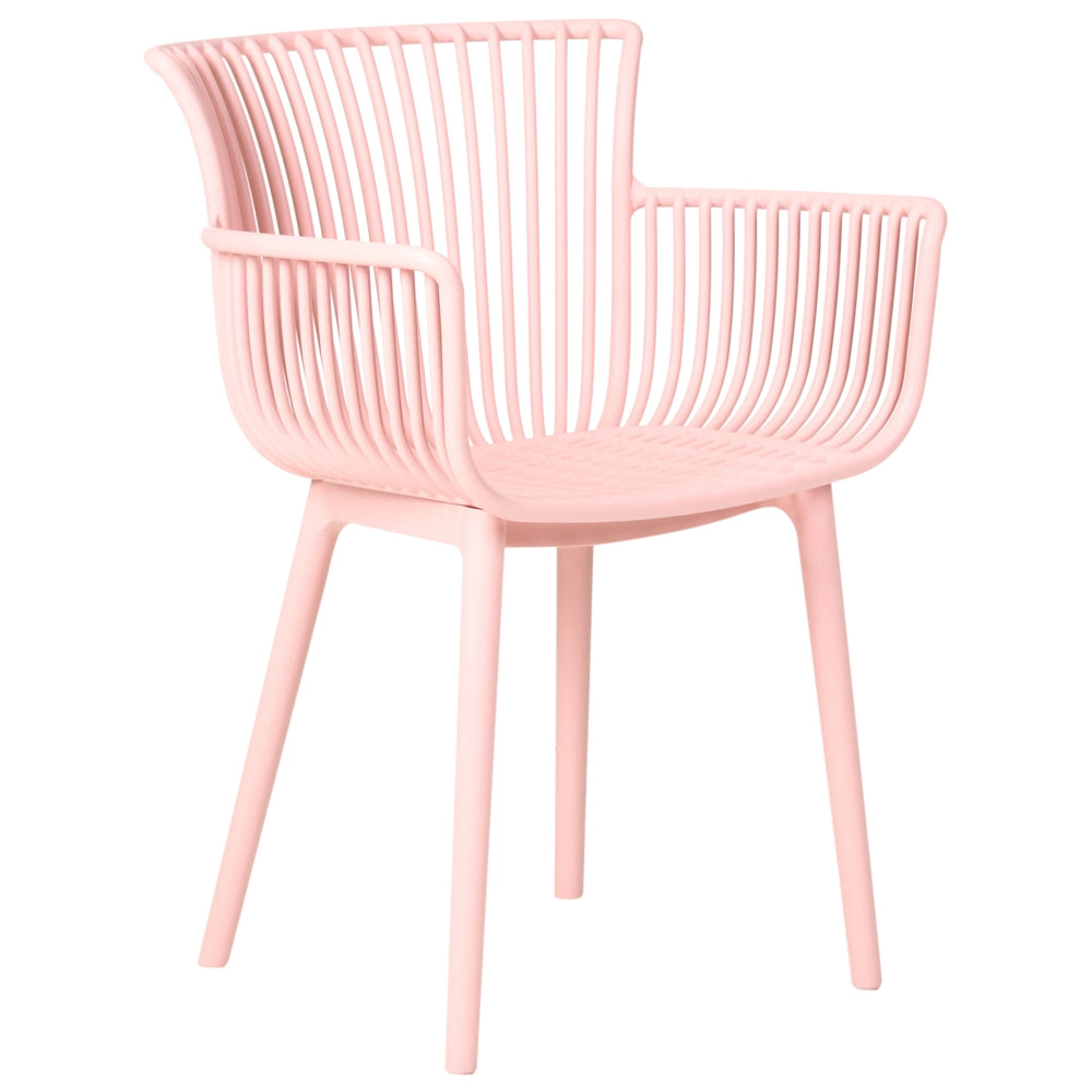Set di 4 sedie da pranzo in plastica rosa per interni ed esterni da giardino con braccioli in stile minimalista