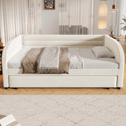 Letto 90x200 cm con letto estraibile e LED in flanella beige