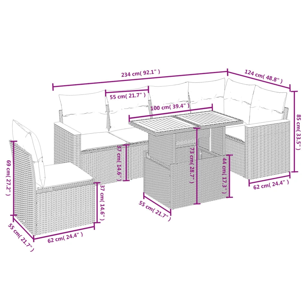 Set Divani da Giardino con Cuscini 7pz Nero Polyrattan 3273099