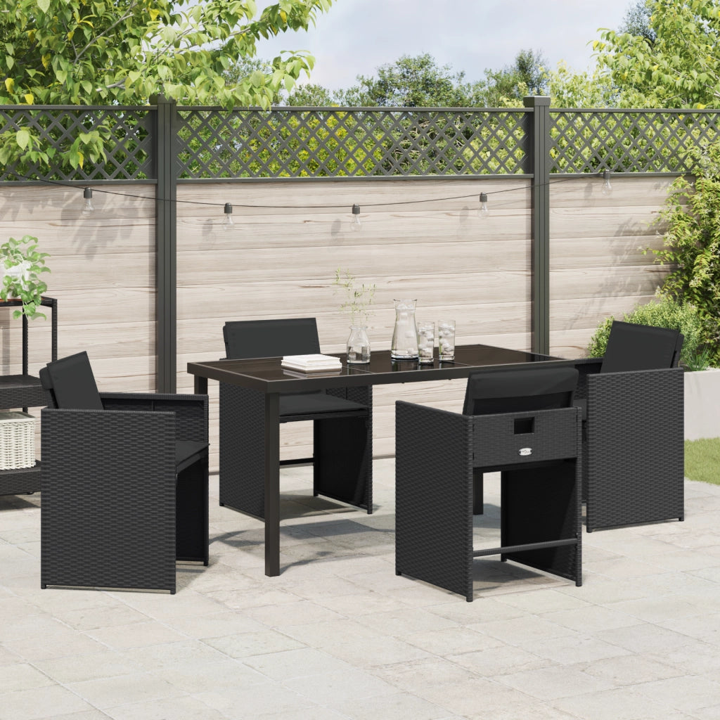 Set da pranzo da giardino a 5 pezzi con cuscini nero polyrattan