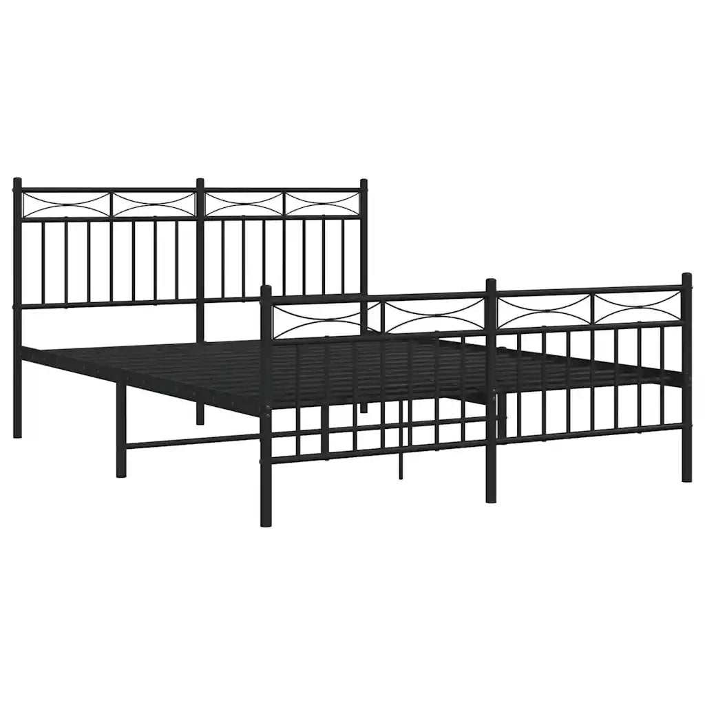 Letto matrimoniale | Letto per adulti | Giroletto con Testiera e Pediera Metallo Nero 135x190 cm