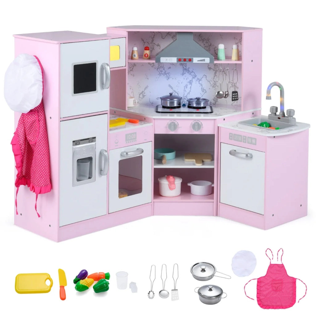 Cucina angolare giocattolo in legno 100 x 50 x 81 cm con effetti luminosi e sonori vano contenitore MDF rosa 20_0017186