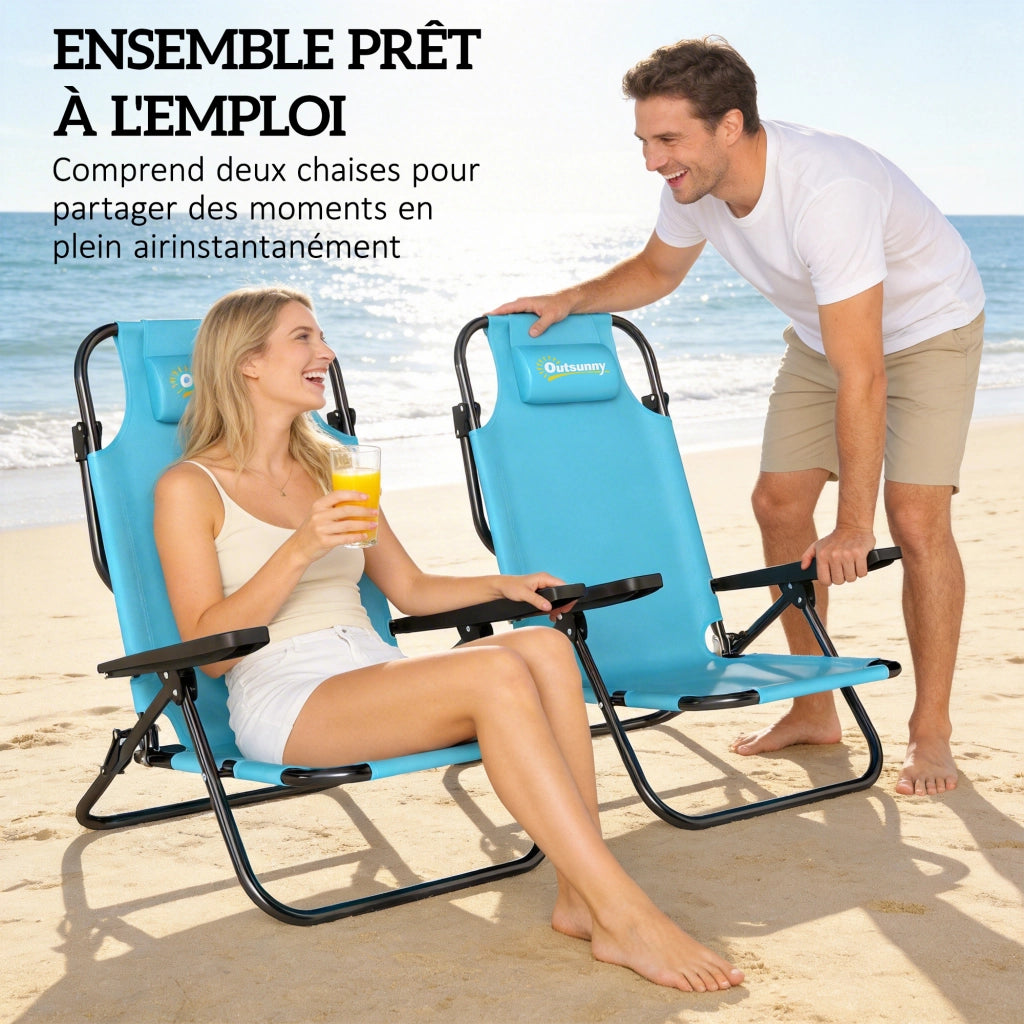 Sedia da pranzo pieghevole con braccioli e schienale regolabile ¨C zephmum ¨C blu chiaro 63x75x80cm
