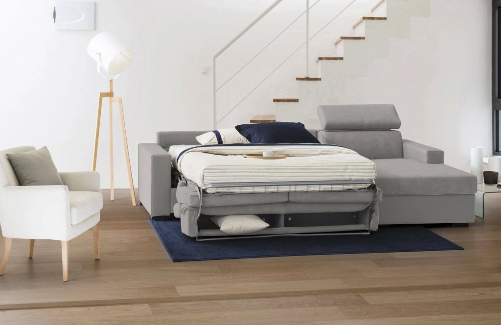 Alibella, Divano Letto con Penisola Sfoderabile Made in Italy, 260x95 cm Grigio