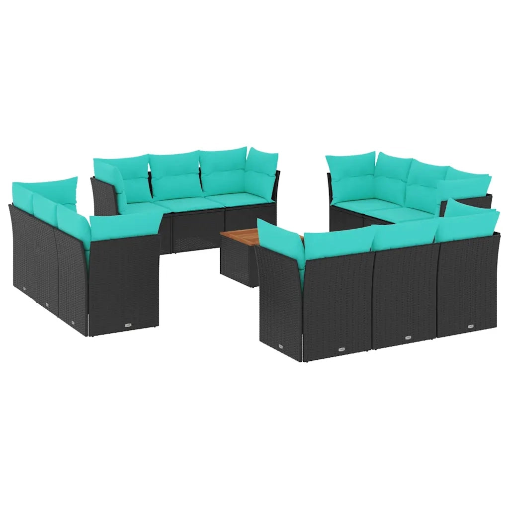 Set Divani da Giardino 13pz con Cuscini Nero in Polyrattan