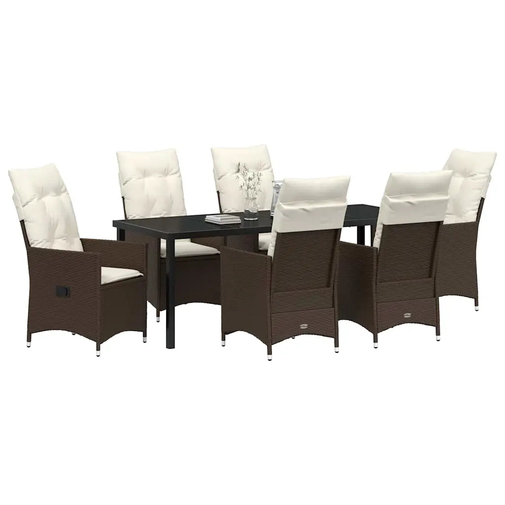 Set da Pranzo per Giardino con cuscino 7 pcs Marrone polyrattan 3379546