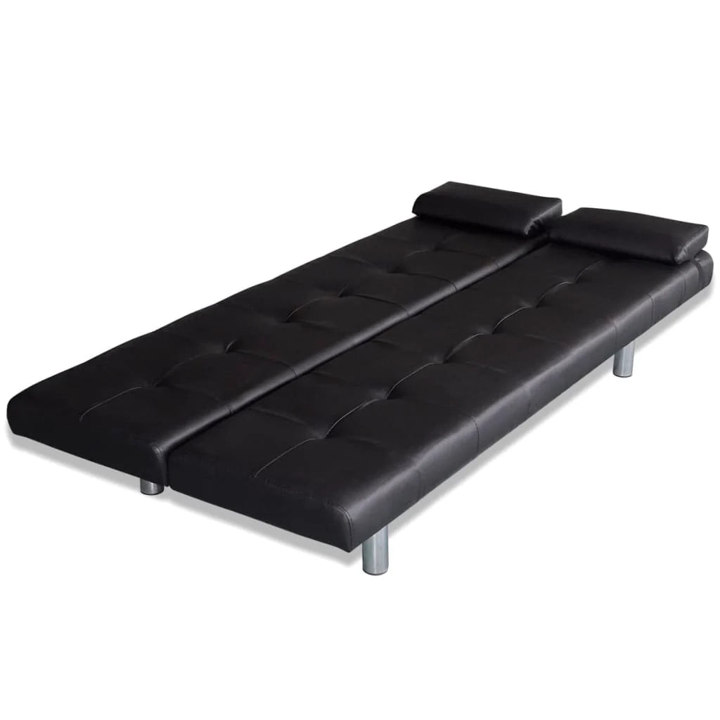 Divano letto regolabile con due cuscini in similpelle nera 02_0020589