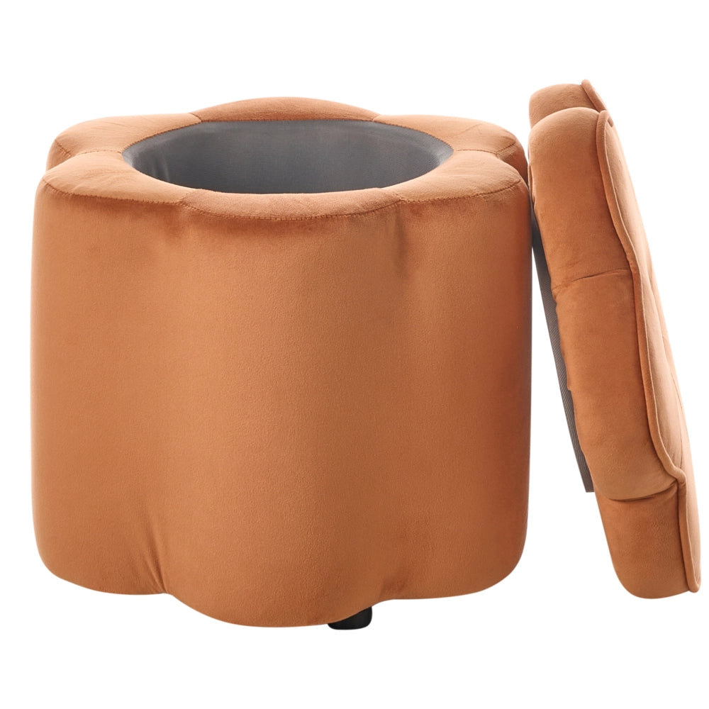 Pouf in velluto arancione con vano portaoggetti motivo floreale per soggiorno e camera da letto stile scandinavo
