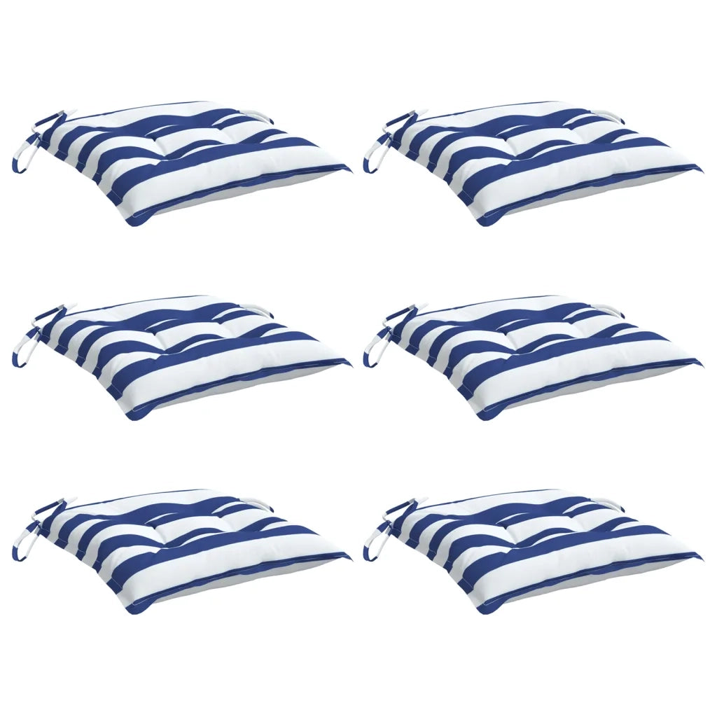 Cuscini per Sedia 6 pz | Cuscini per sedie Bianco e Blu 50x50x7 cm Tessuto Oxford