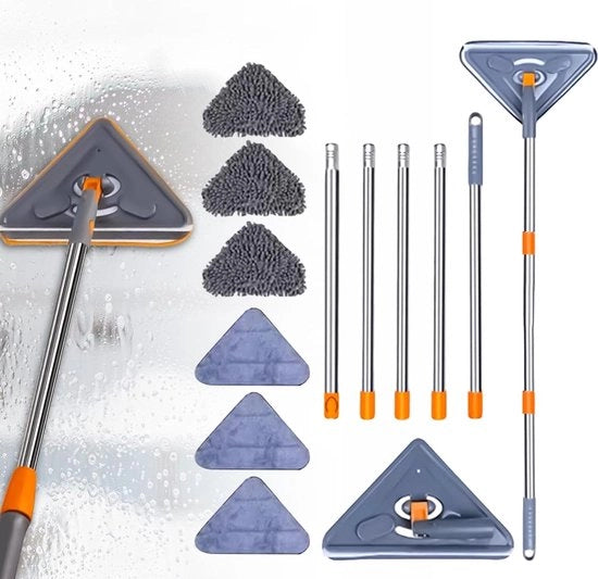 Mop da polvere con maniglia regolabile 200 cm - spazzola a forma di triangolo rotativa - spazzola per pareti con setole morbide - setola per pavimenti, finestre e soffitti
