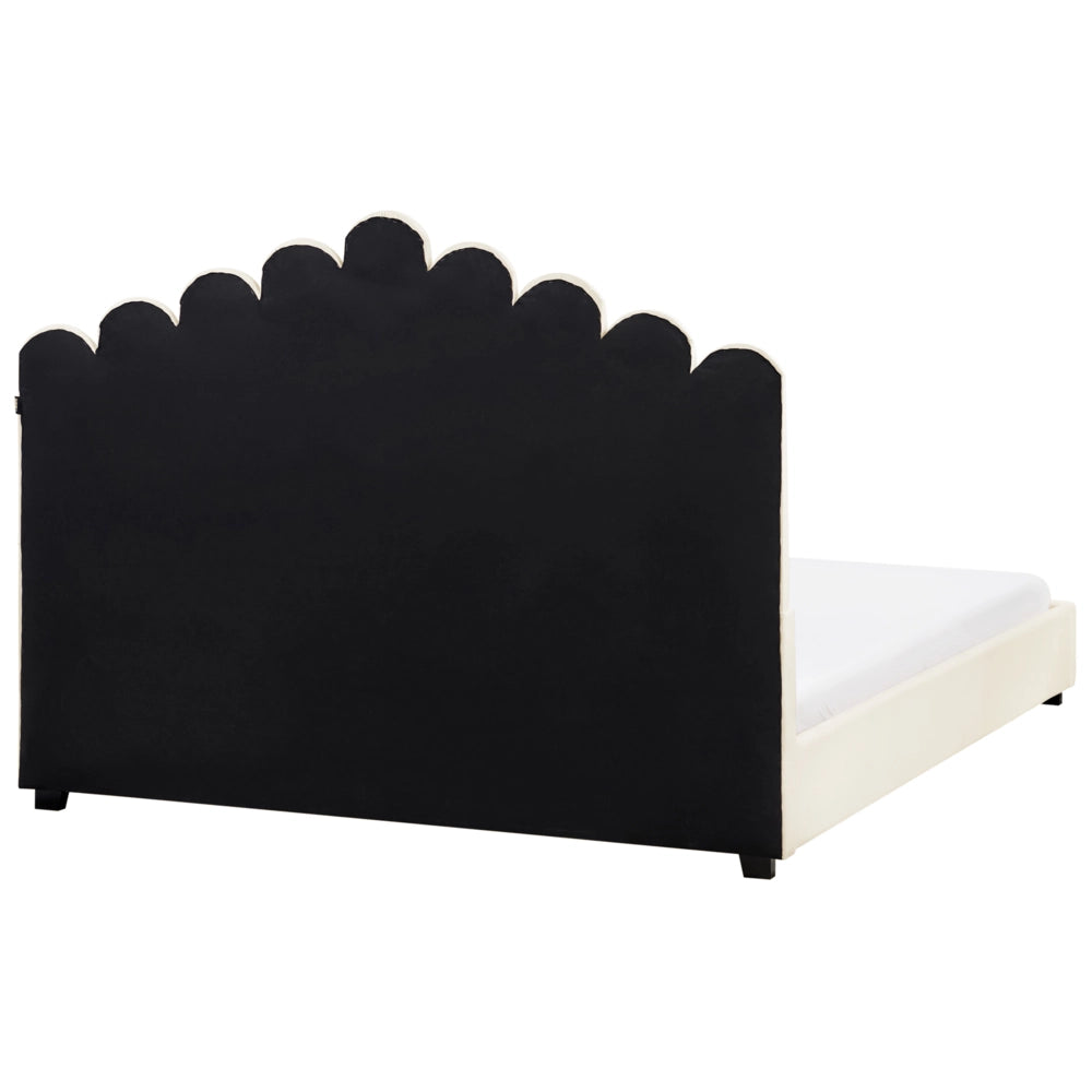 Letto matrimoniale ad acqua in velluto bianco sporco 160 x 200 cm testata alta a conchiglia stile classico retrò