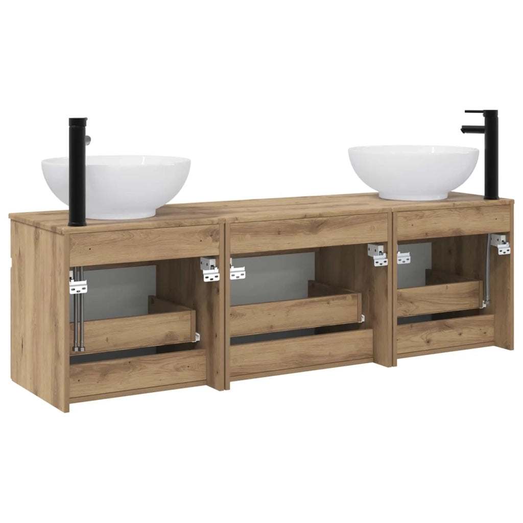 Set di Armadi da Bagno 3 pz Rovere Artigianale 3405766