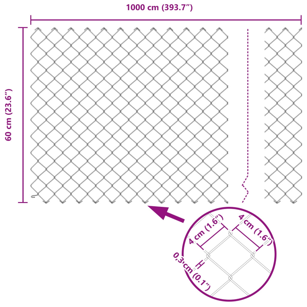 Recinzione a maglie metalliche con 7 pali flangiati 0,6x10 m in acciaio zincato