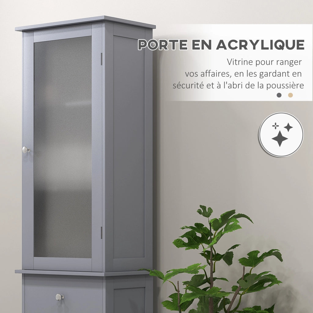 Mobile Colonna Bagno ¨C Xylo ¨C MDF Grigio con Anta e Cassetto