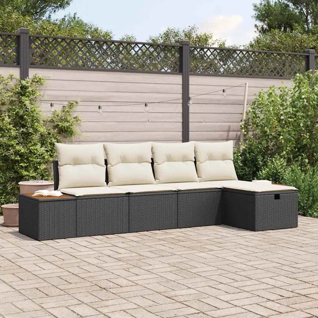 Set Divano da Giardino con cuscino 5 pcs Nero polyrattan