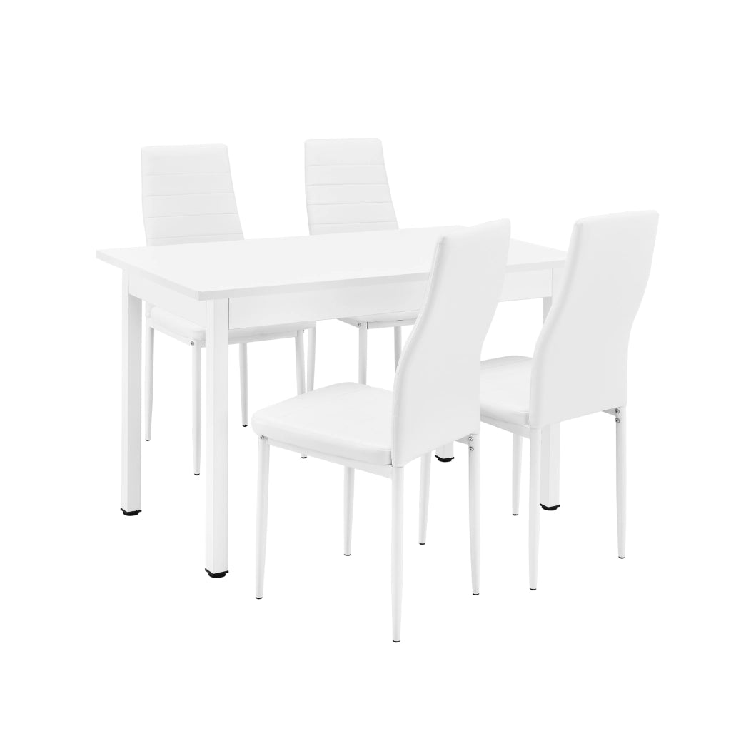 Set da Sala da Pranzo Tavolo con 4 Sedie Gambe in Acciaio Rivestimento in Similpelle - Bianco [en.casa]