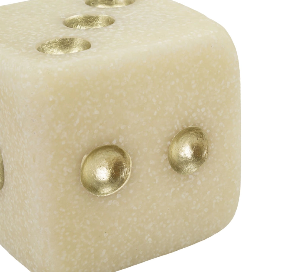 Decorazione Dado Quarzy 8x8x8 cm in Resina Bianco e Oro