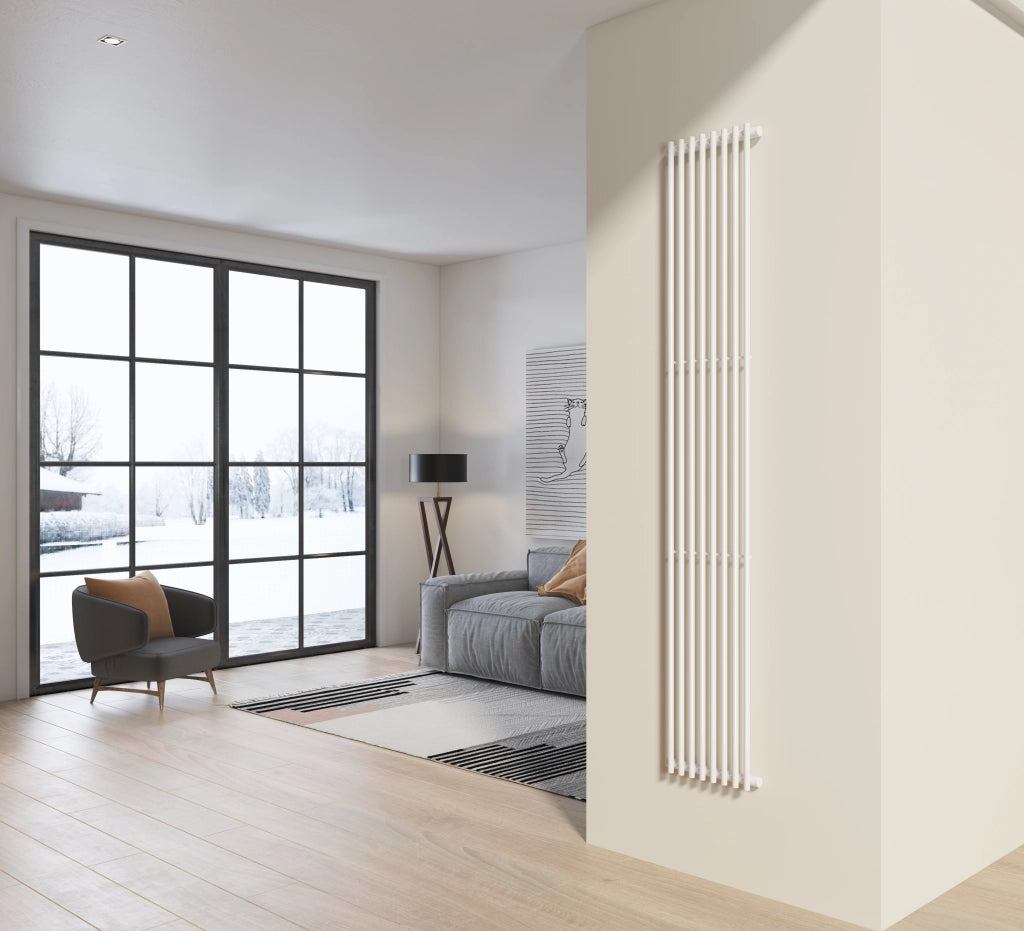 Radiatore design 200x34 cm (8 tubi) in acciaio bianco a tubi tondi interasse verticale H. 200 PISA